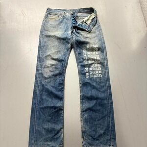 Vintage Evisu Flared Jeans Custom Chrome Metalic Painted Leg Text (34x33.5)